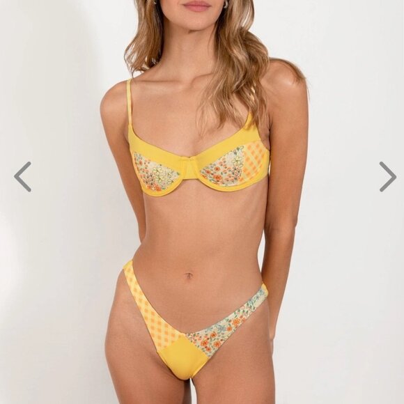 NWT OneOne Swimwear SET Bikini Sunflower Yellow Renata Angelina New Pattern - Picture 2 of 5